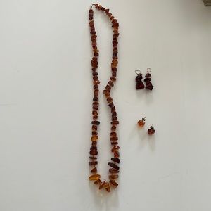 Vintage Amber Necklace & Earrings